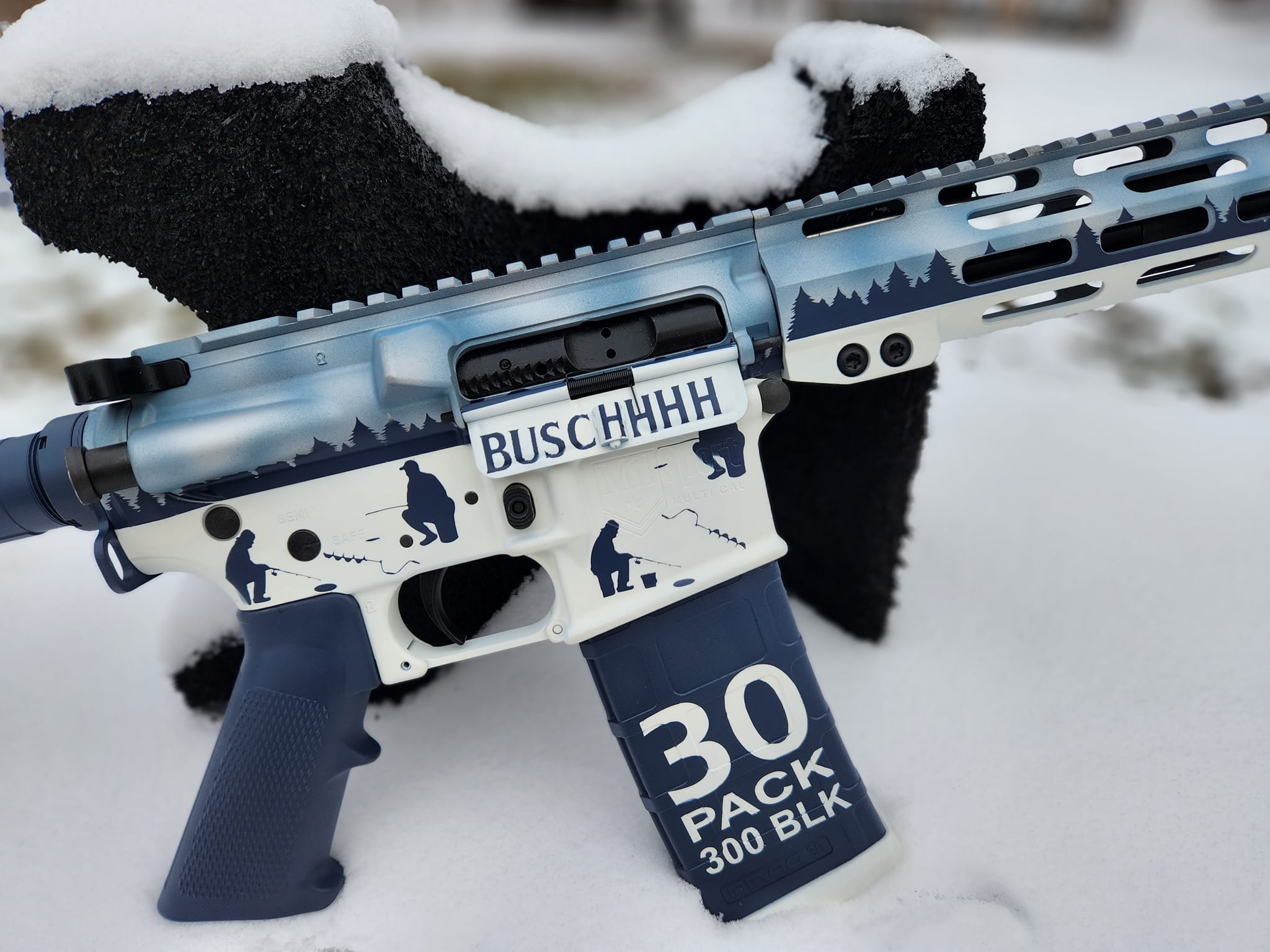 Busch fishing themed AR in snow
