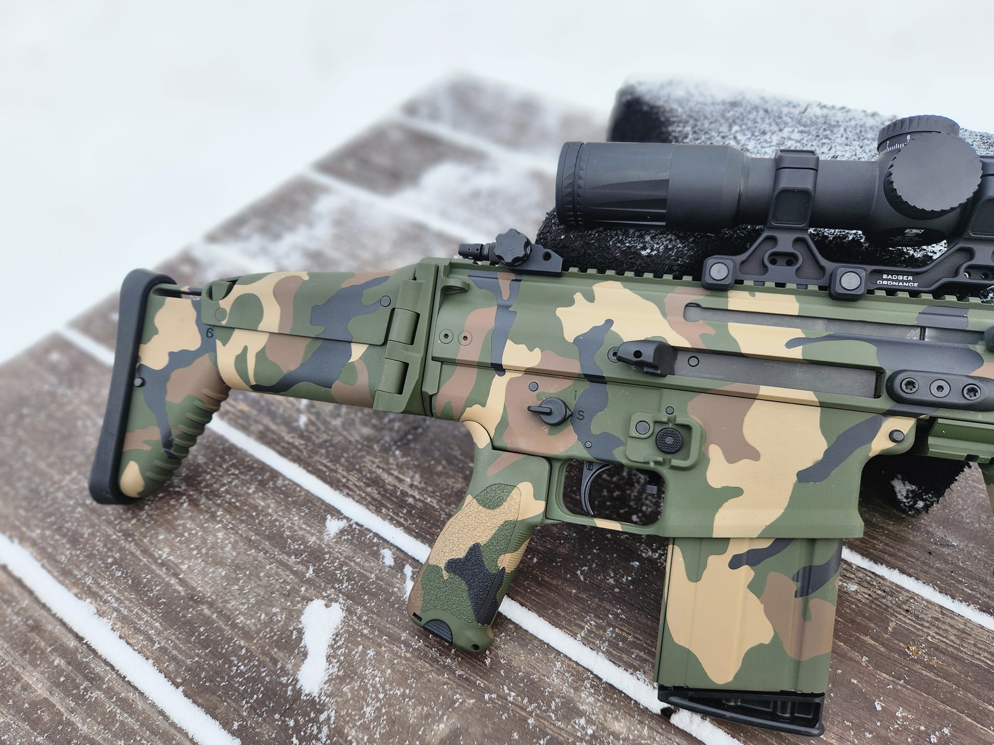 Woodland camo SCAR rifle