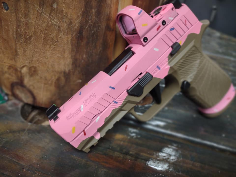 Pink sprinkle donut Sig P320 cerakote