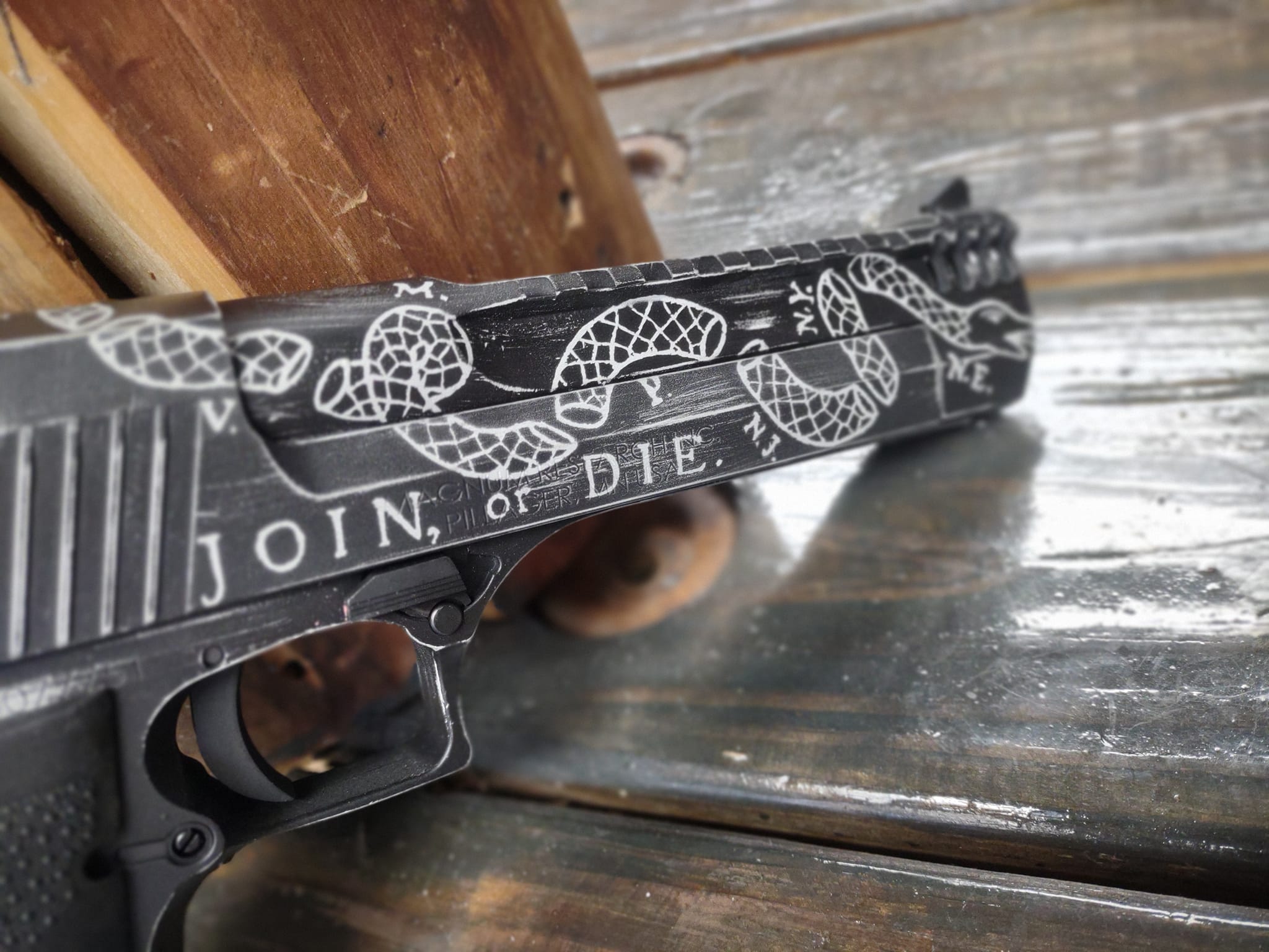 Join or Die engraved Glock slide