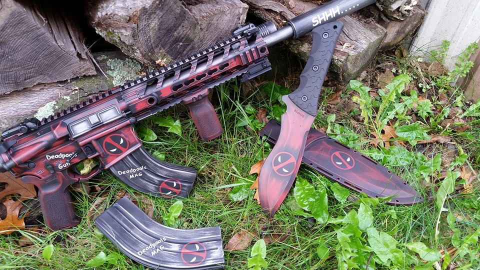 Deadpool-themed Cerakote AR build
